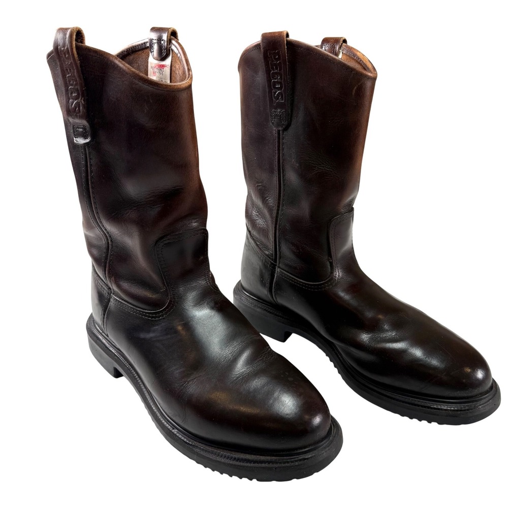 Red Wing Pecos Boots Mens Sz 10.5 D Dark Brown Leather Pull On Work Western USA